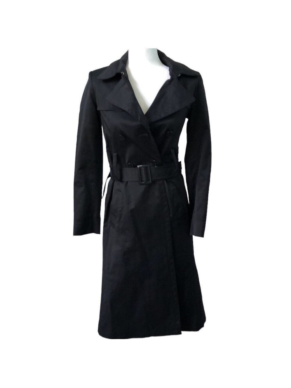 DKNY Double Breasted Belted Trench Coat Black Size XS